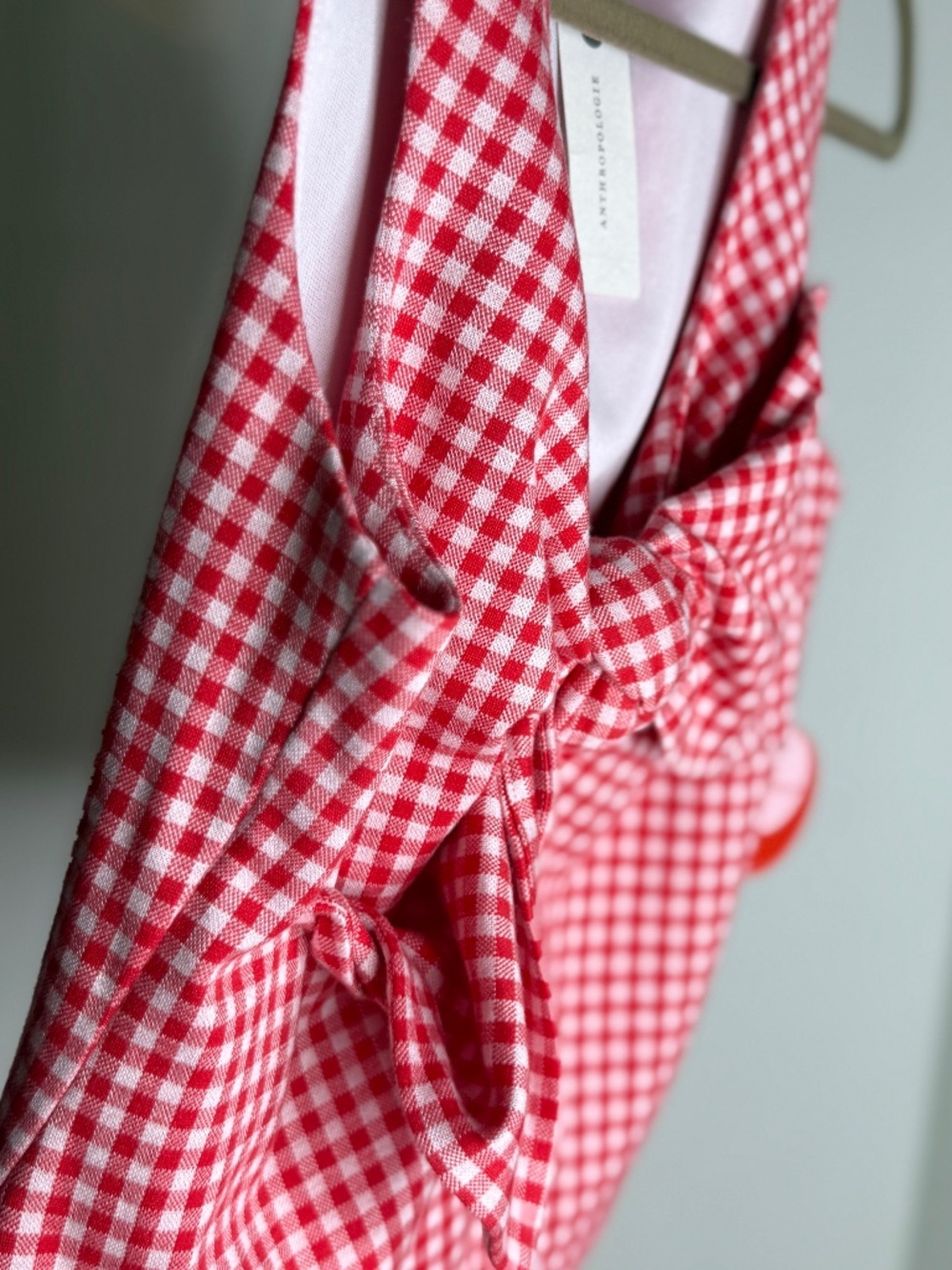 Eva Franco NWT Gingham Bow Front Crop Top Size Medium Red White - Picture 10 of 10